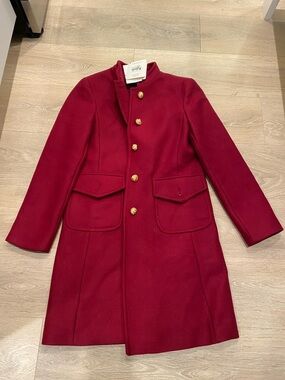 Zara Burgundy Military-Style Wool Coat with Gold Buttons